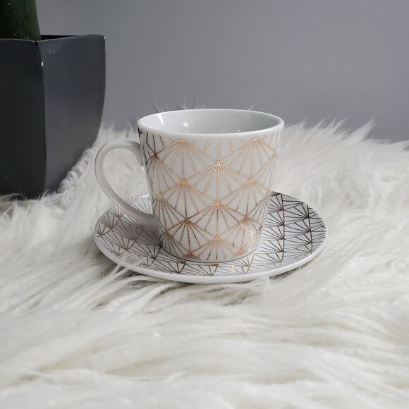 Coco + Lola Geometric Pattern Coffee Tea Mug & Saucer Serveware Set - Picture 7 of 10